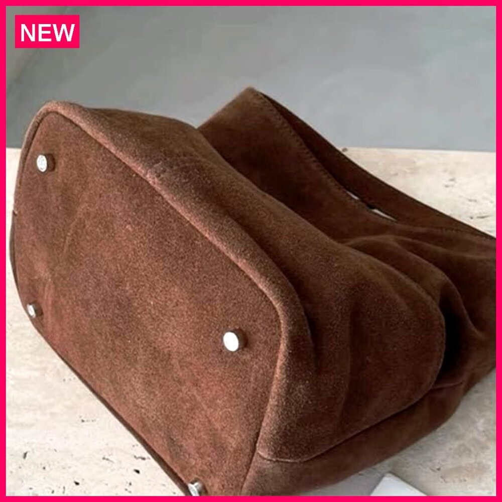 Faux Suede Bucket Bag Crossbody Tote Slouchy Purse Women's Handbag - Picture 5 of 8